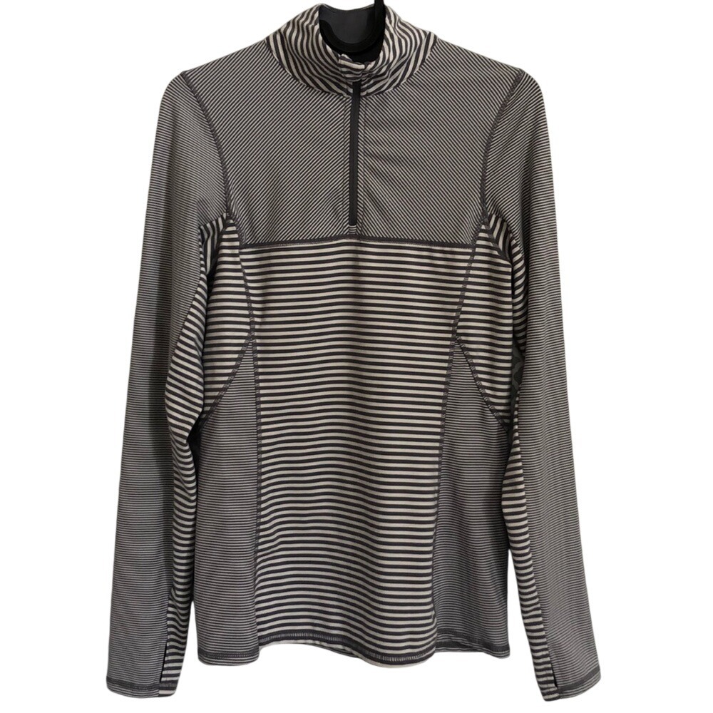 Kyodan Womens Grey Striped Quarter‎ Zip Long Sleeve Activewear Top XS Thumbholes